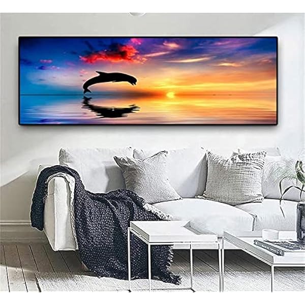 Diamond Painting Kit Completo,5D DIY Pittura Diamante,Strass Cristallo Punto Croce Art Ricamo Pittura Craft per Pareti Domestiche per Adulti Decorazioni Delfini Al Tramonto Square Drill,60x120cm